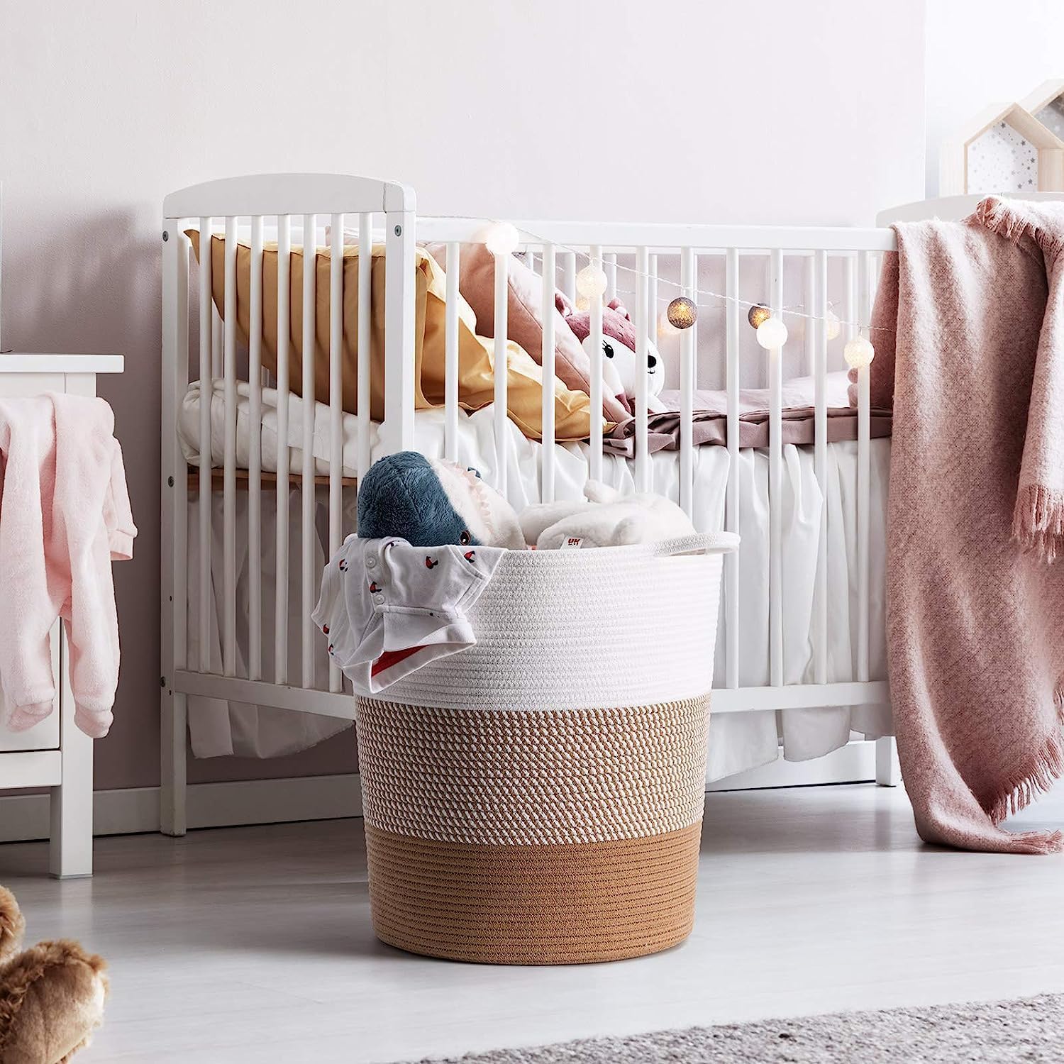 Cotton Rope Storage Basket White Brown Modern Home Organizer