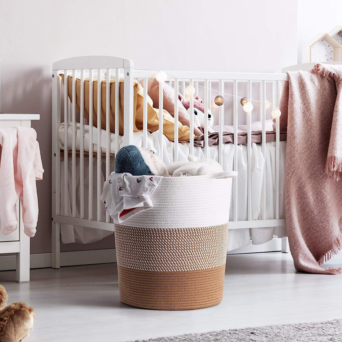 Cotton Rope Storage Basket White Brown Modern Home Organizer