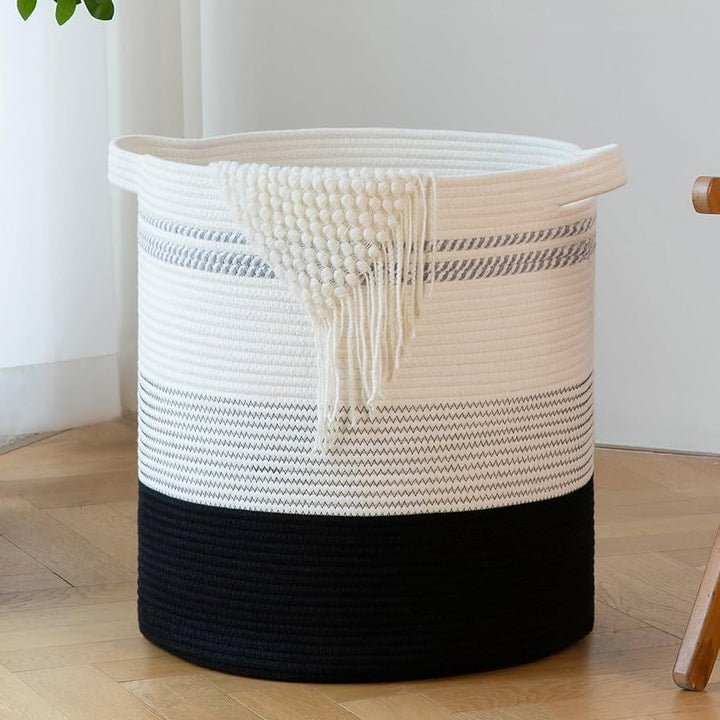 Cotton Rope Storage Basket White Black Modern Home Organizer