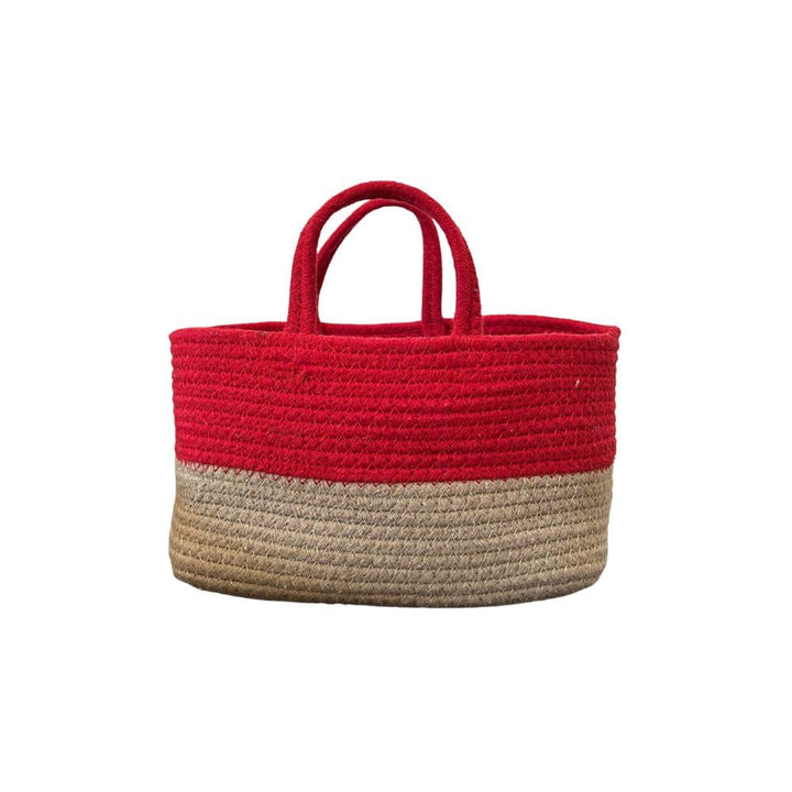 Dual Tone Cotton Rope Storage Basket with Handle Organizer