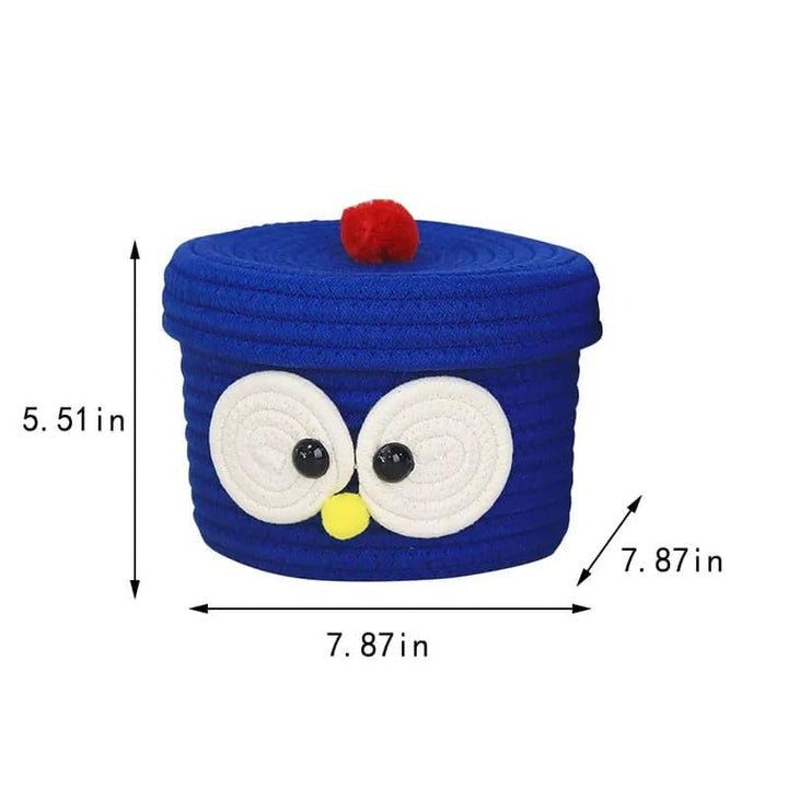 Cute Owl Design Storage Basket with Lid for Kids Room Use