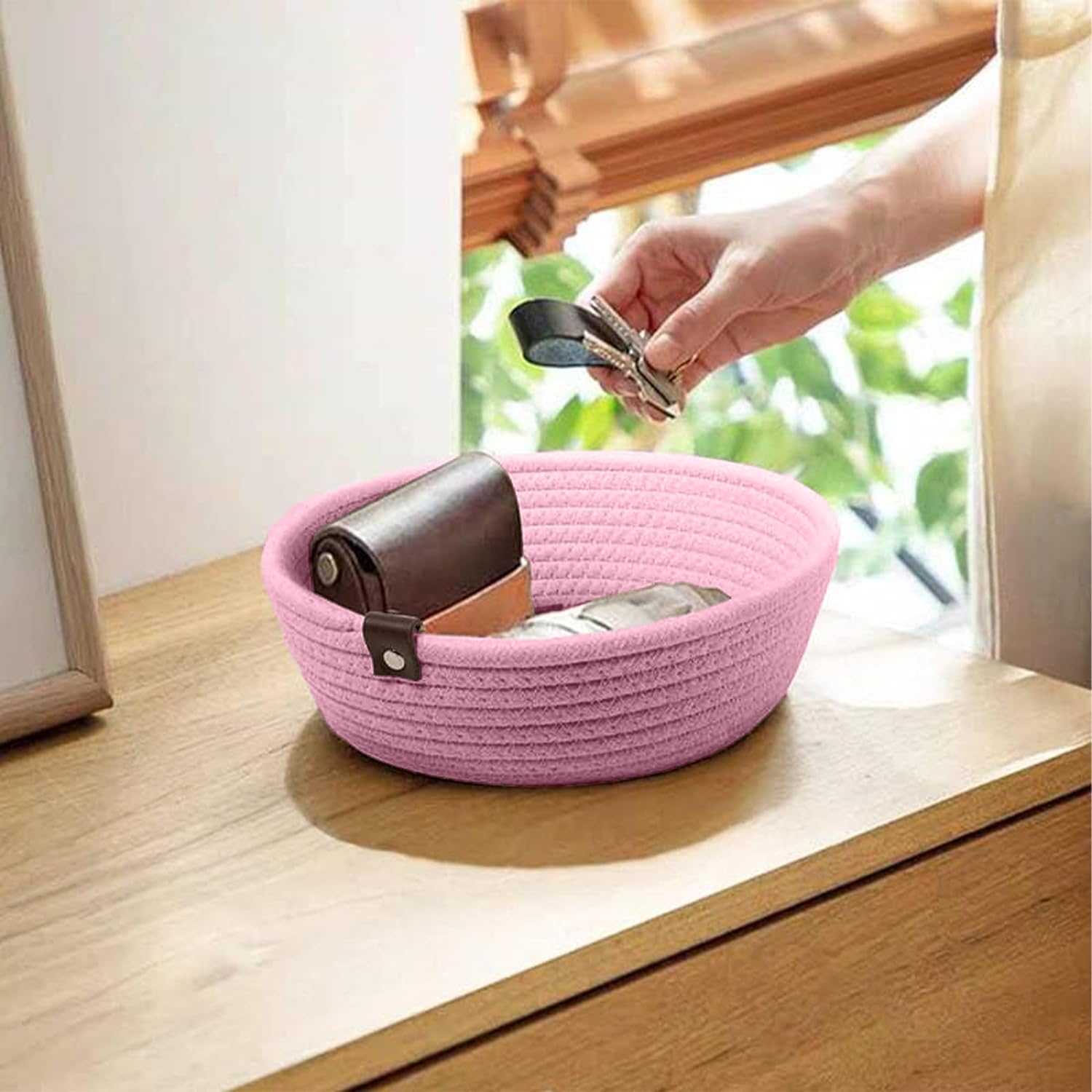 Soft Pink Cotton Rope Storage Bowl Set for Home
