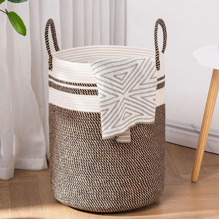 Cotton Rope Laundry Storage Basket Beige Brown Home Organizer