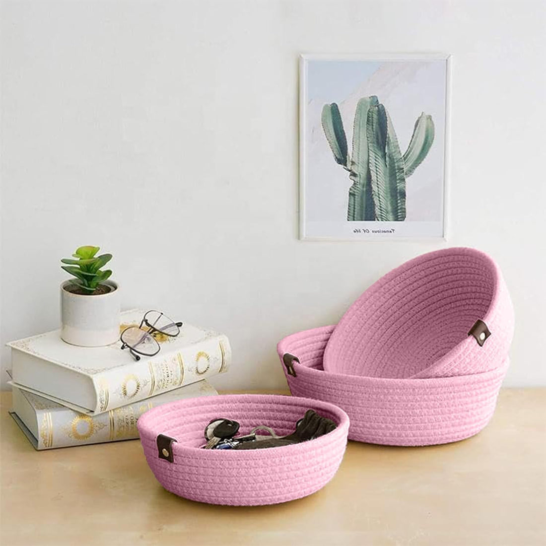 Soft Pink Cotton Rope Storage Bowl Set for Home