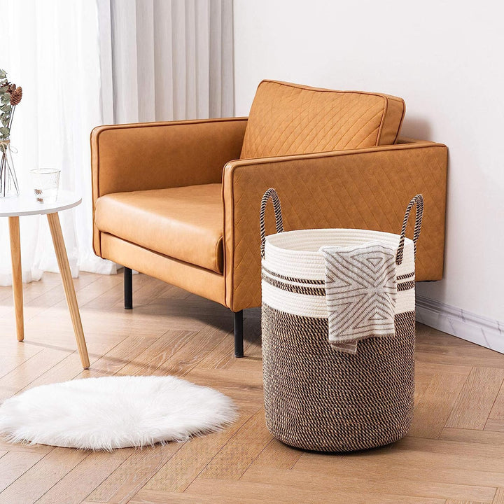 Cotton Rope Laundry Storage Basket Beige Brown Home Organizer