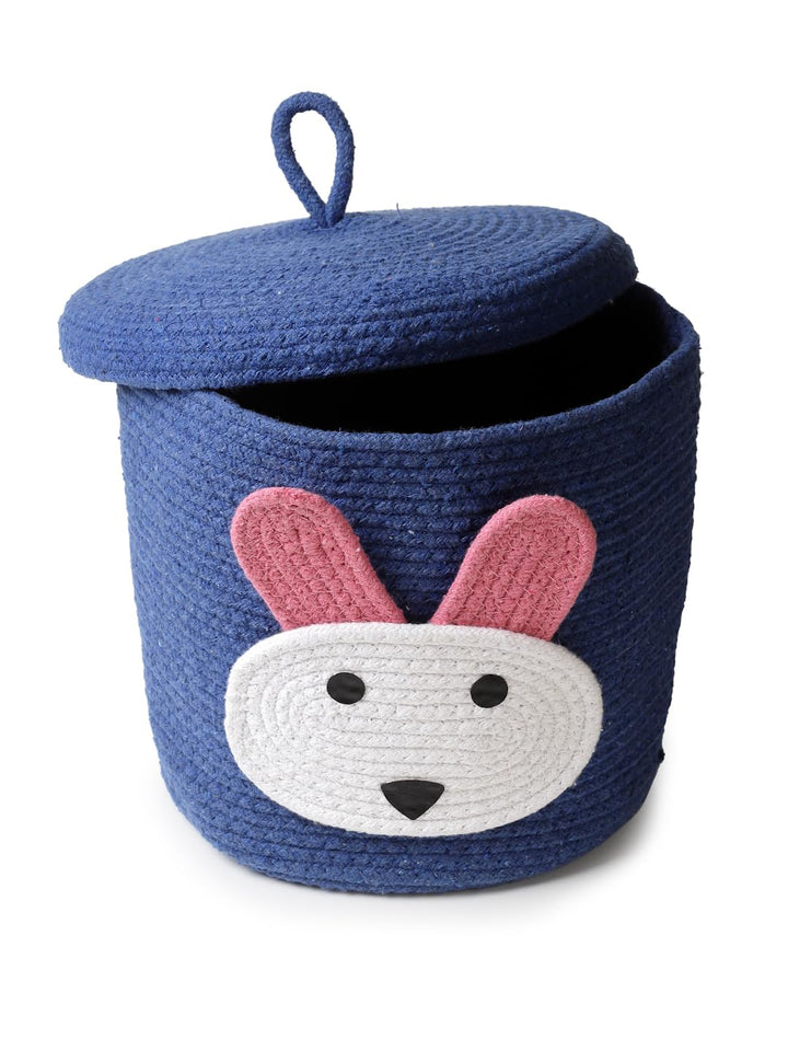 Blue Bunny Face Storage Basket with Lid for Kids Toy Room