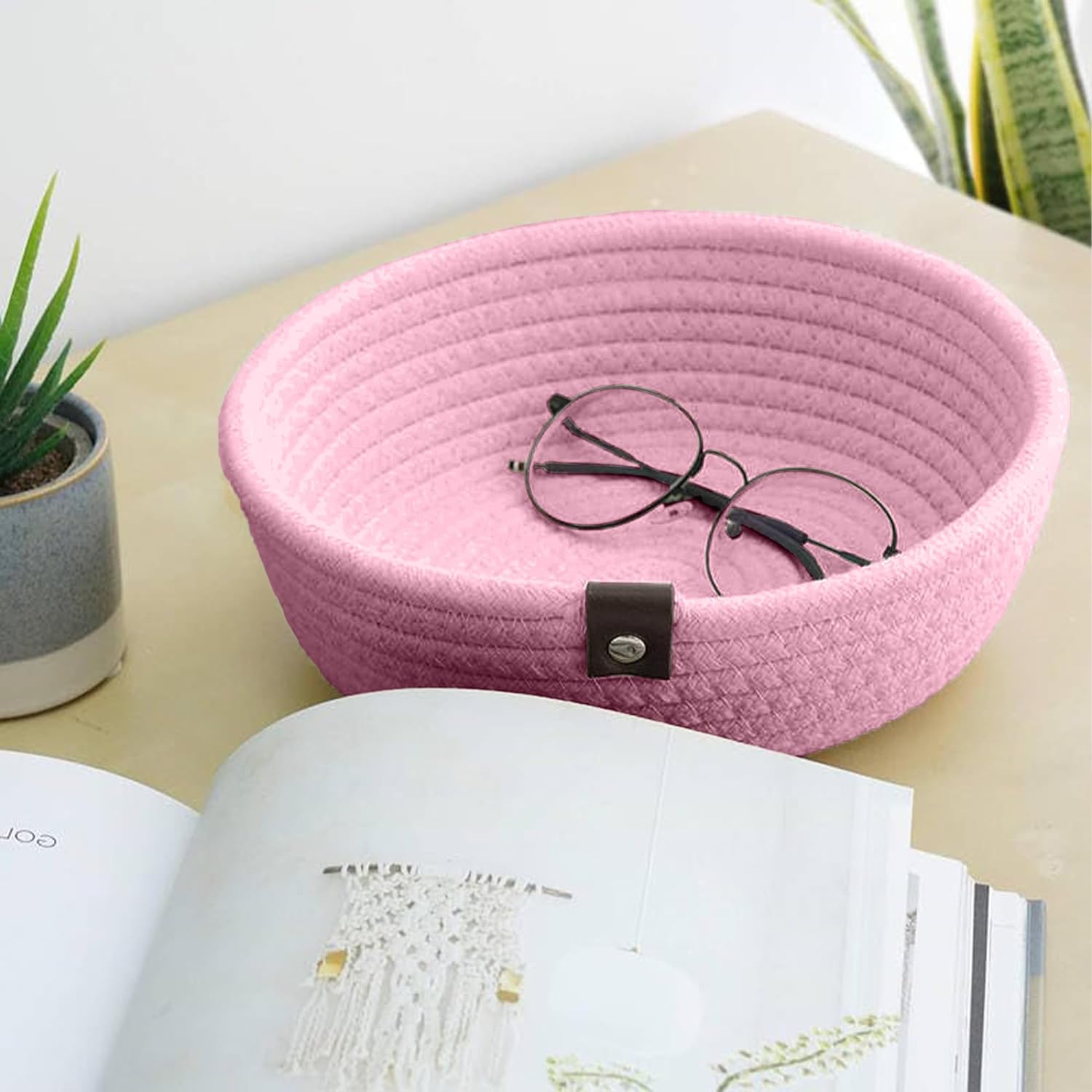 Soft Pink Cotton Rope Storage Bowl Set for Home