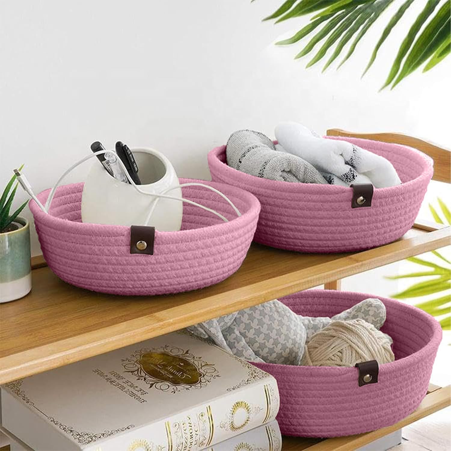 Soft Pink Cotton Rope Storage Bowl Set for Home