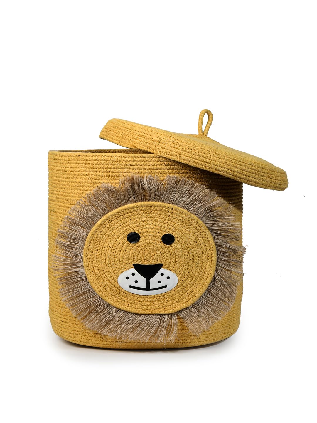 Yellow Lion Face Storage Basket with Lid for Kids Toy Room