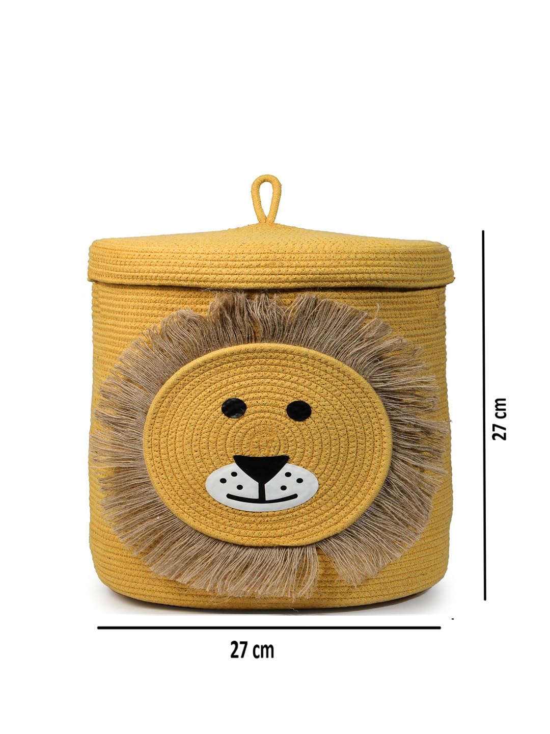 Yellow Lion Face Storage Basket with Lid for Kids Toy Room