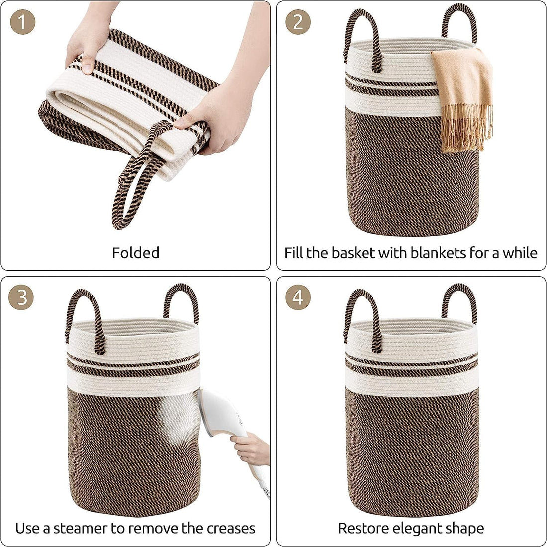 Cotton Rope Laundry Storage Basket Beige Brown Home Organizer