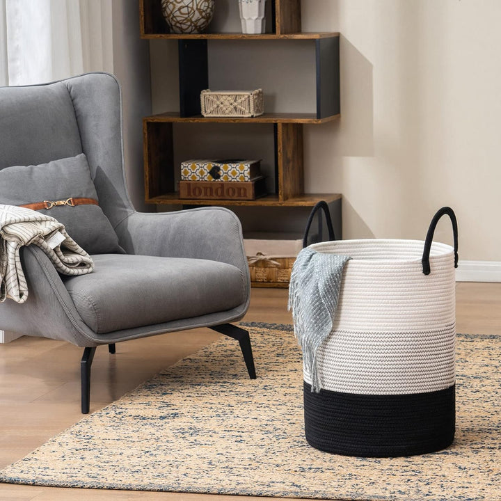 Cotton Rope Laundry Storage Basket White Black Home Organizer