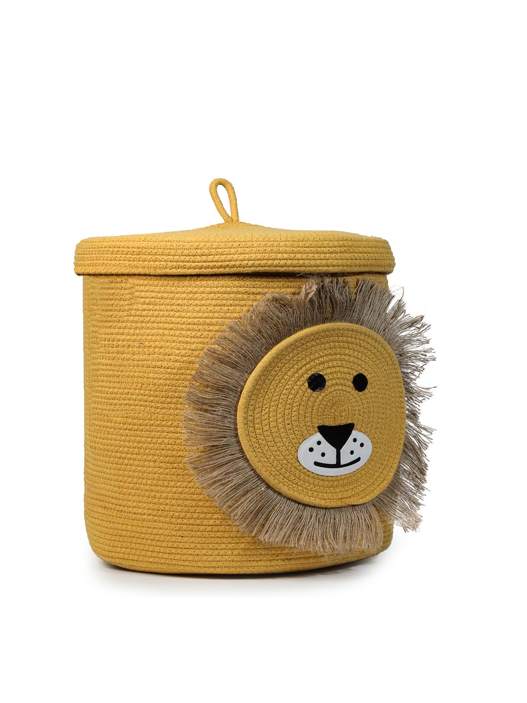 Yellow Lion Face Storage Basket with Lid for Kids Toy Room
