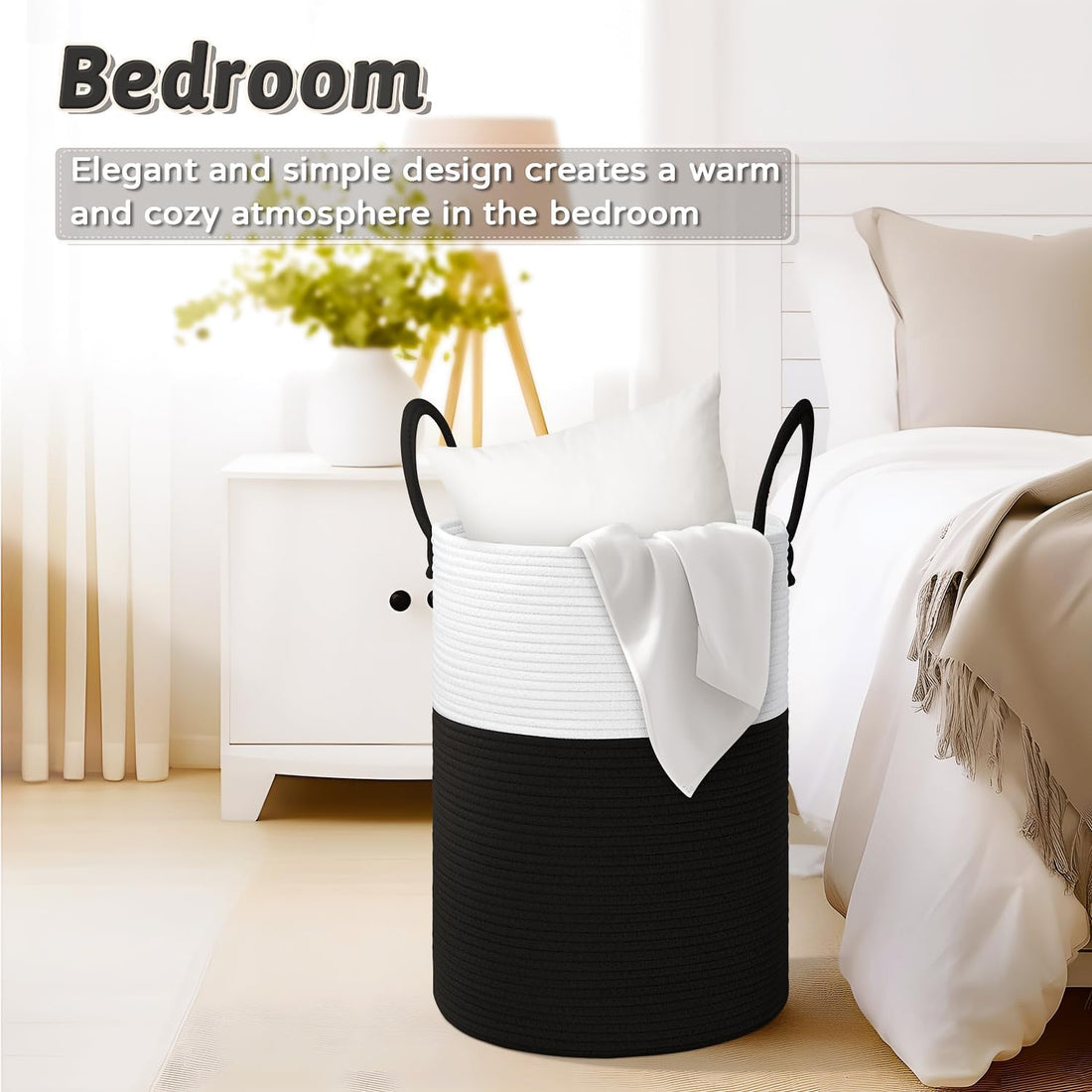 Cotton Rope Laundry Storage Basket White Black Home Organizer