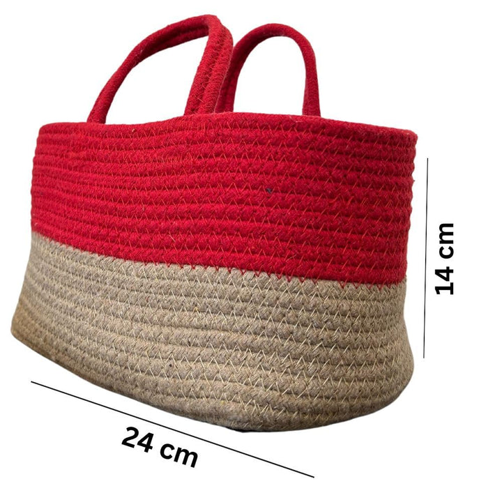 Dual Tone Cotton Rope Storage Basket with Handle Organizer