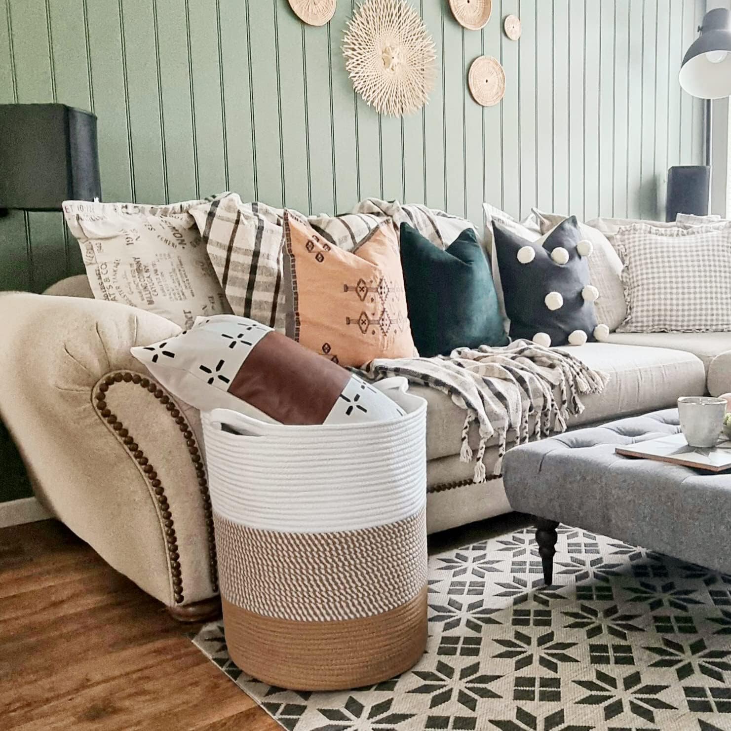 Cotton Rope Storage Basket White Brown Modern Home Organizer