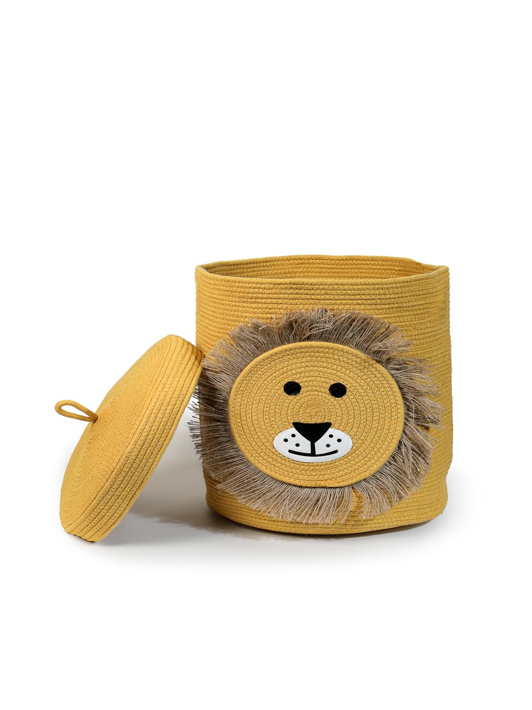 Yellow Lion Face Storage Basket with Lid for Kids Toy Room