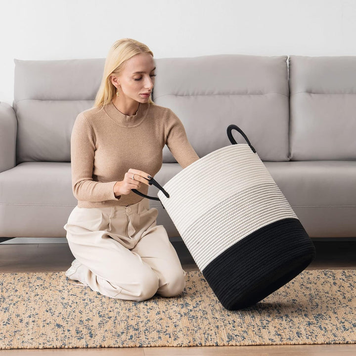 Cotton Rope Laundry Storage Basket White Black Home Organizer