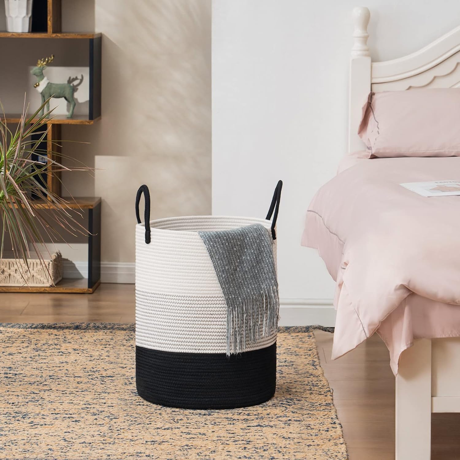 Cotton Rope Laundry Storage Basket White Black Home Organizer