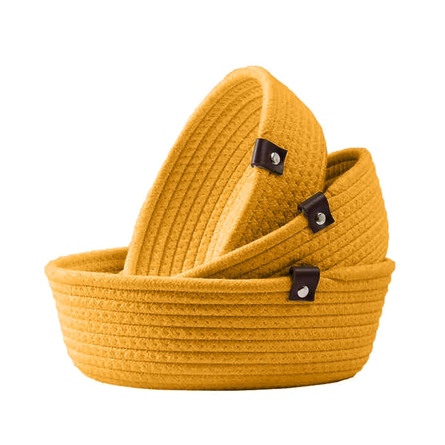 Mustard Yellow Cotton Rope Storage Bowl Set with Tabs