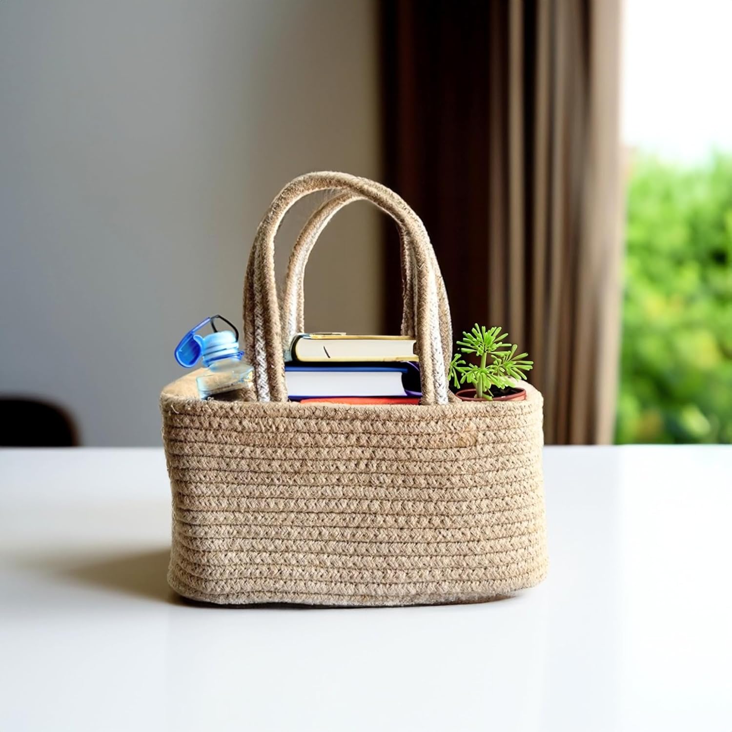 Natural Cotton Rope Storage Basket with Handle Organizer