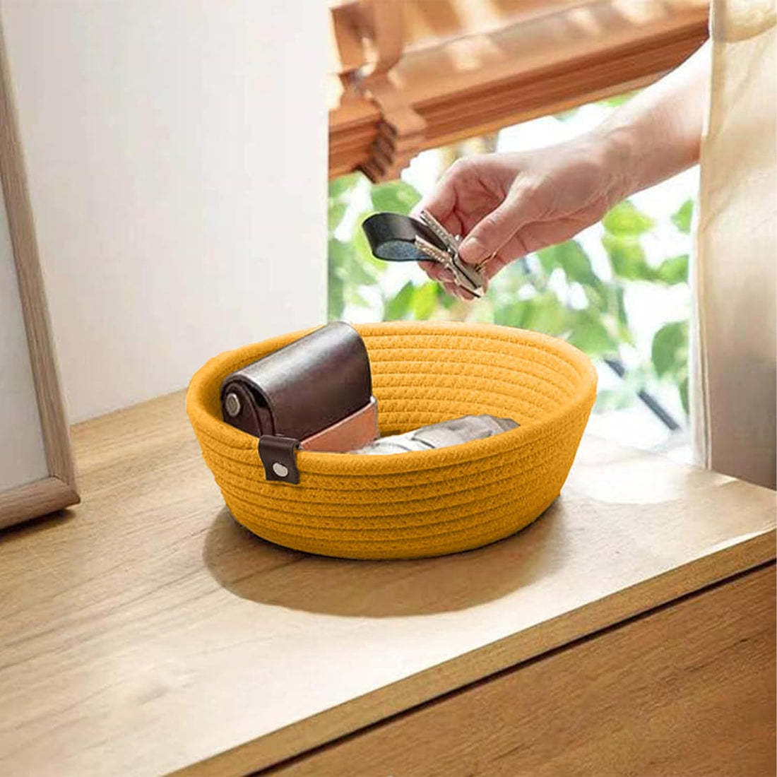 Mustard Yellow Cotton Rope Storage Bowl Set with Tabs
