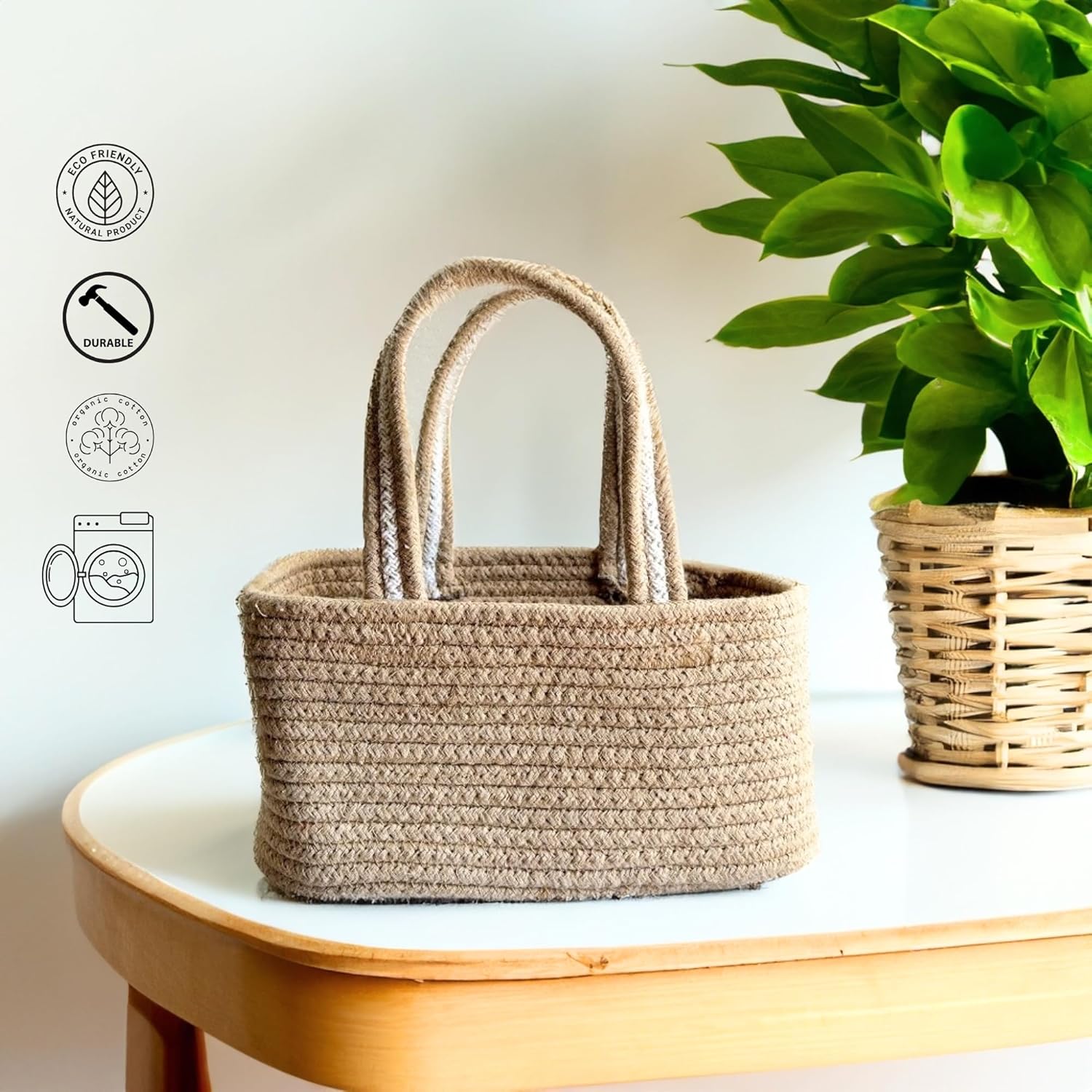 Natural Cotton Rope Storage Basket with Handle Organizer
