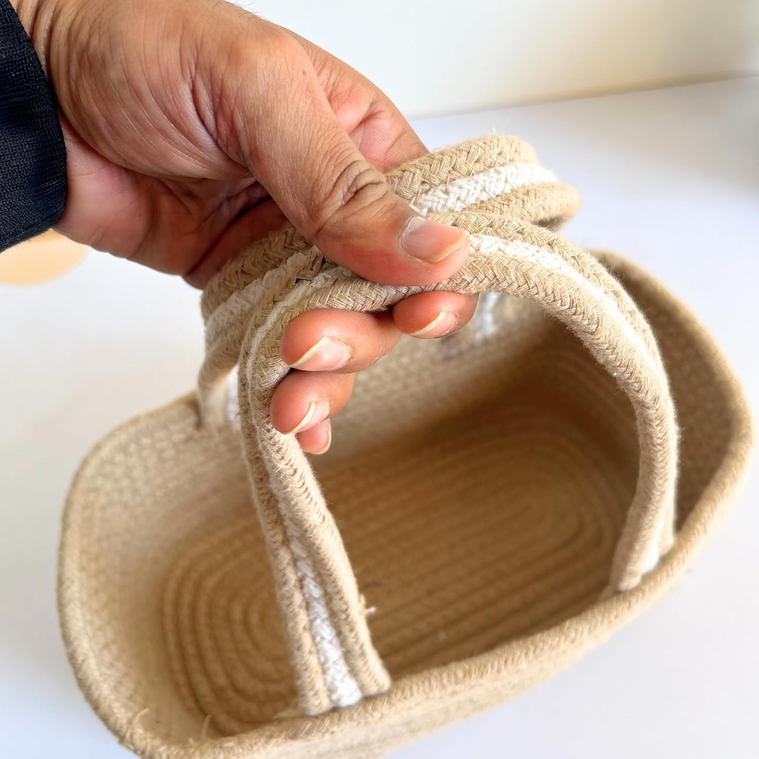 Natural Cotton Rope Storage Basket with Handle Organizer