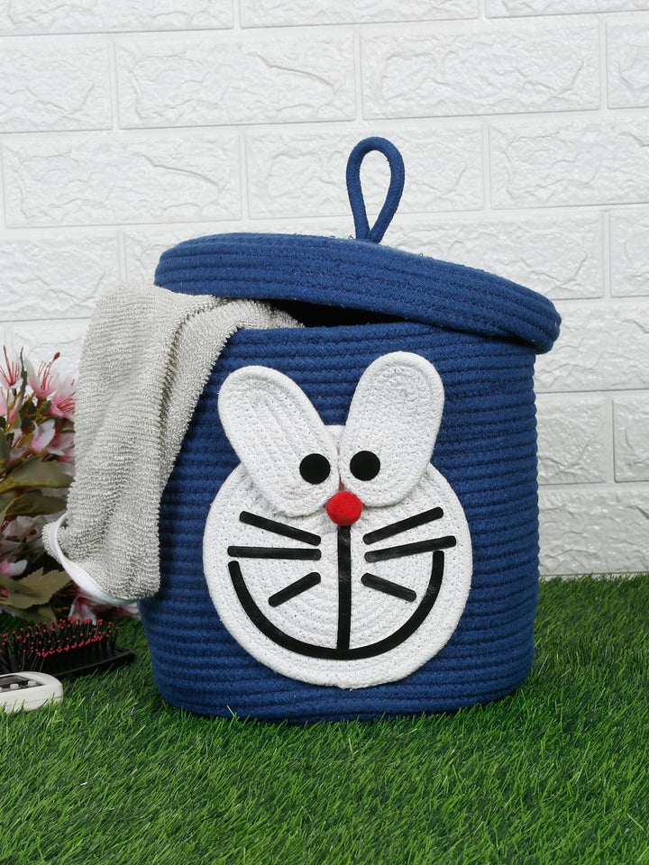 Blue Doraemon Storage Basket with Lid for Kids Toy Room