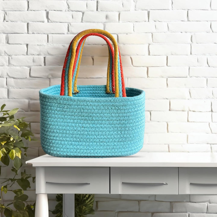 Colorful Handle Cotton Rope Storage Basket Organizer Bag