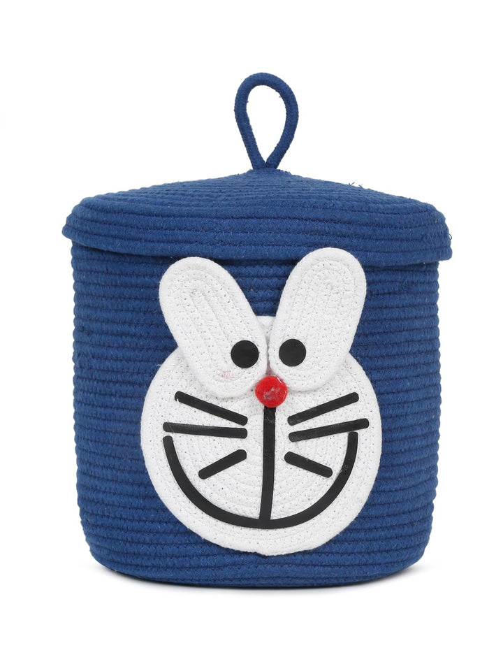Blue Doraemon Storage Basket with Lid for Kids Toy Room