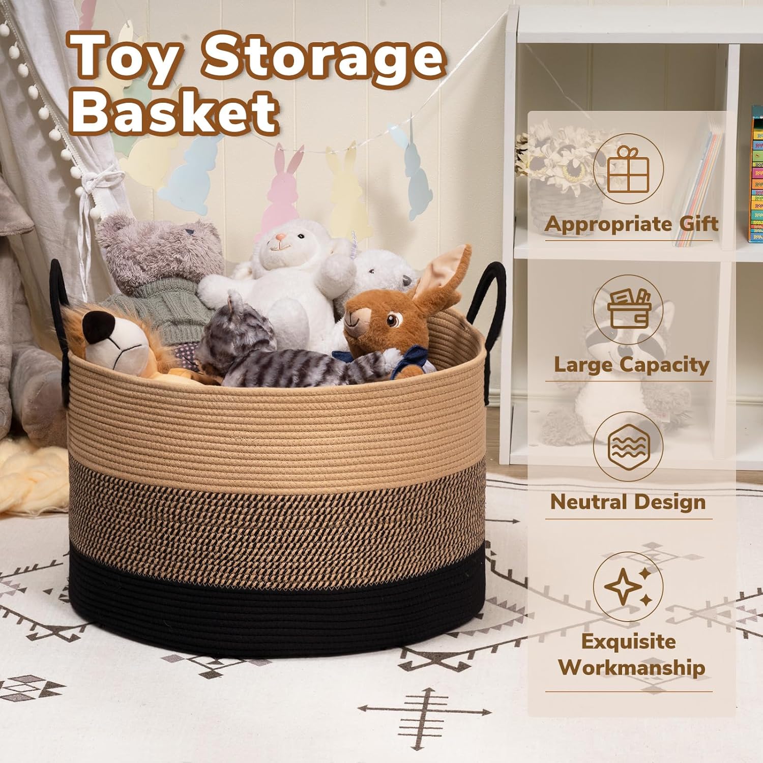 Cotton Rope Blanket Storage Basket Brown Black Home Organizer