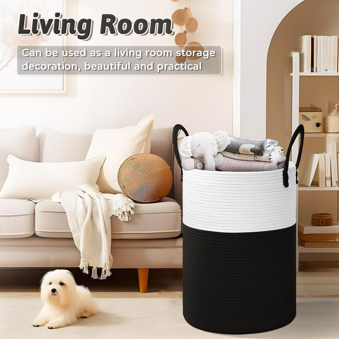 Cotton Rope Laundry Storage Basket White Black Home Organizer