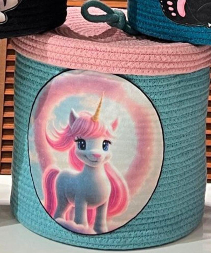 Unicorn Kids Storage Basket with Lid Cute Toy Organizer Box