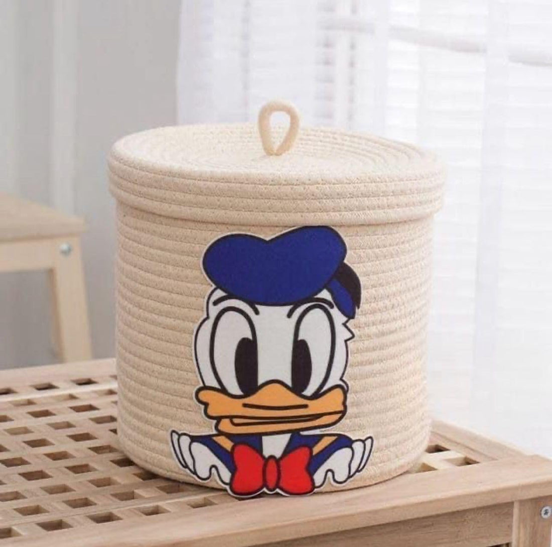 Beige Donald Duck Storage Basket with Lid for Kids Room Toy