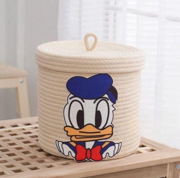 Beige Donald Duck Storage Basket with Lid for Kids Room Toy