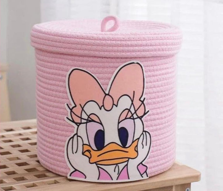 Pink Daisy Duck Storage Basket with Lid Cute Toy Organizer Box