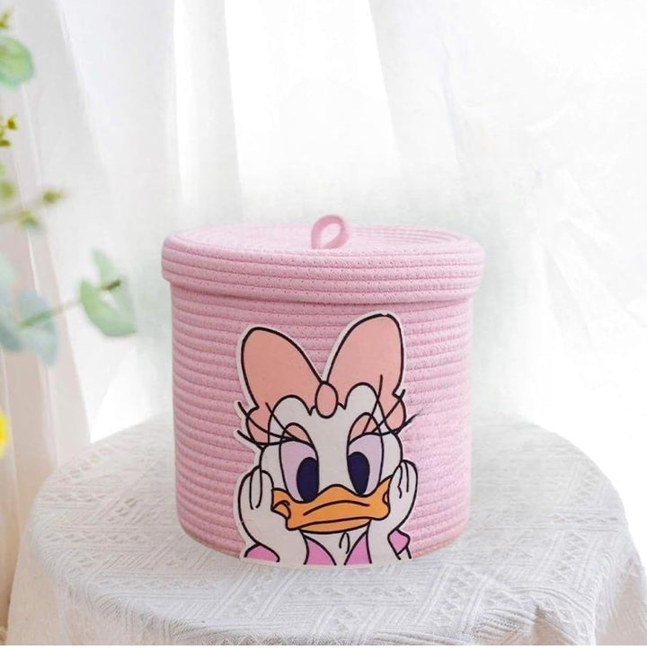 Pink Daisy Duck Storage Basket with Lid Cute Toy Organizer Box
