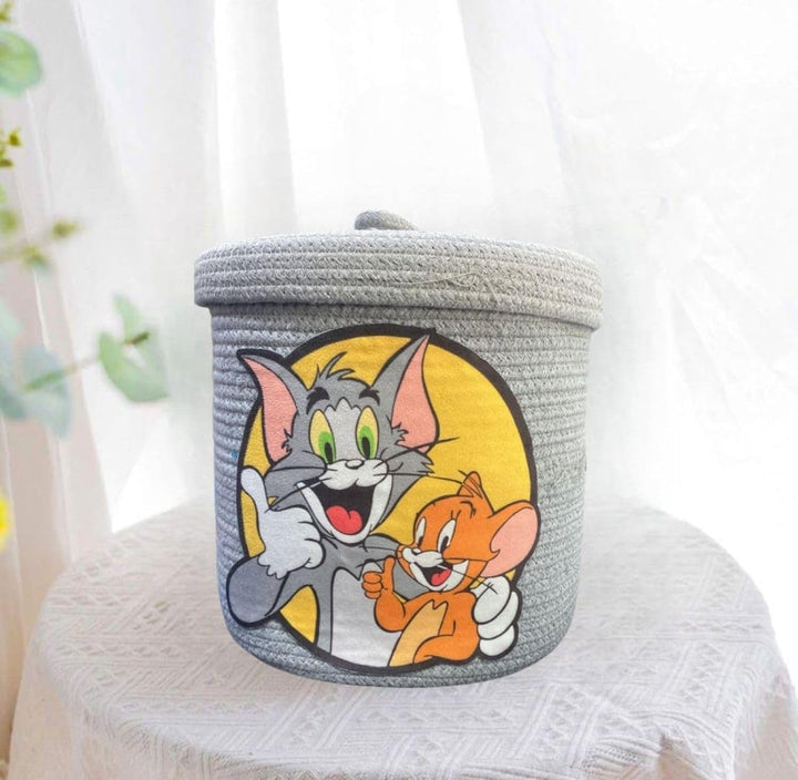 Grey Tom & Jerry Storage Basket with Lid Kids Toy Organizer