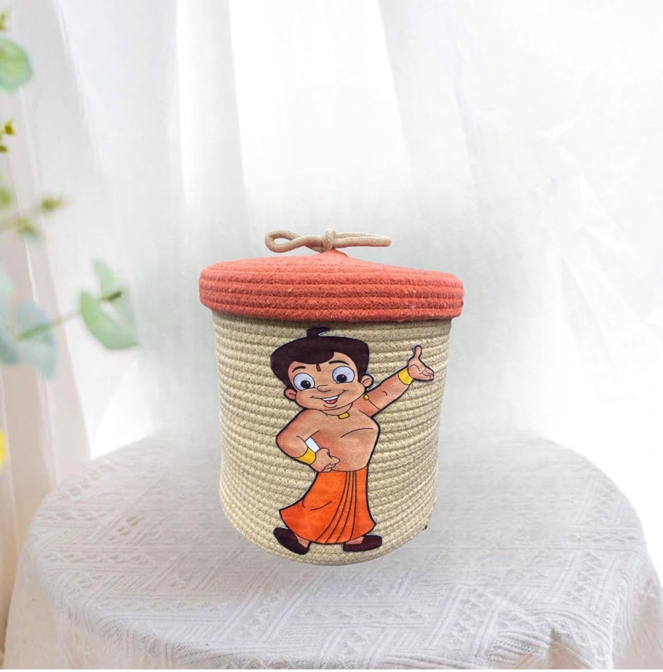 Beige Chhota Bheem Storage Basket with Lid for Kids Toy Bin