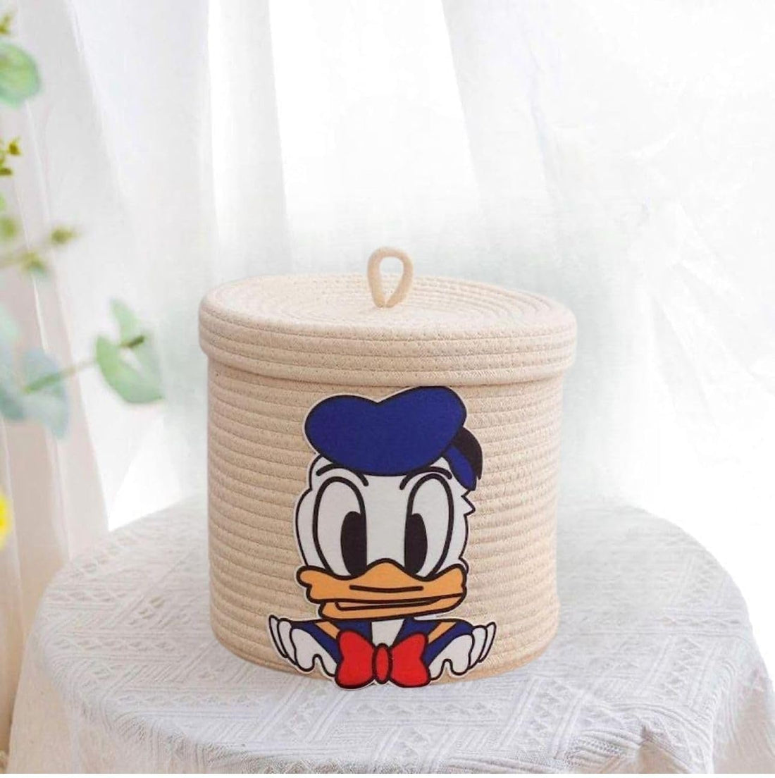 Beige Donald Duck Storage Basket with Lid for Kids Room Toy
