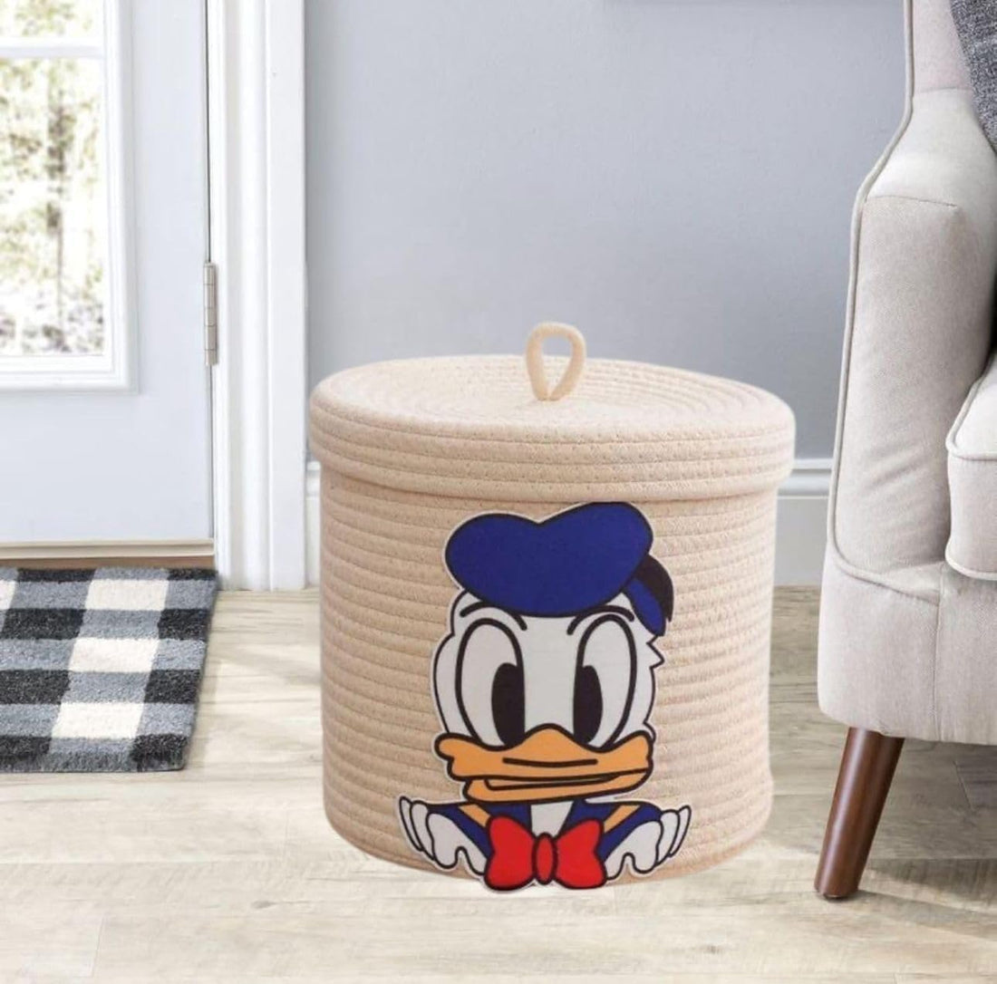 Beige Donald Duck Storage Basket with Lid for Kids Room Toy