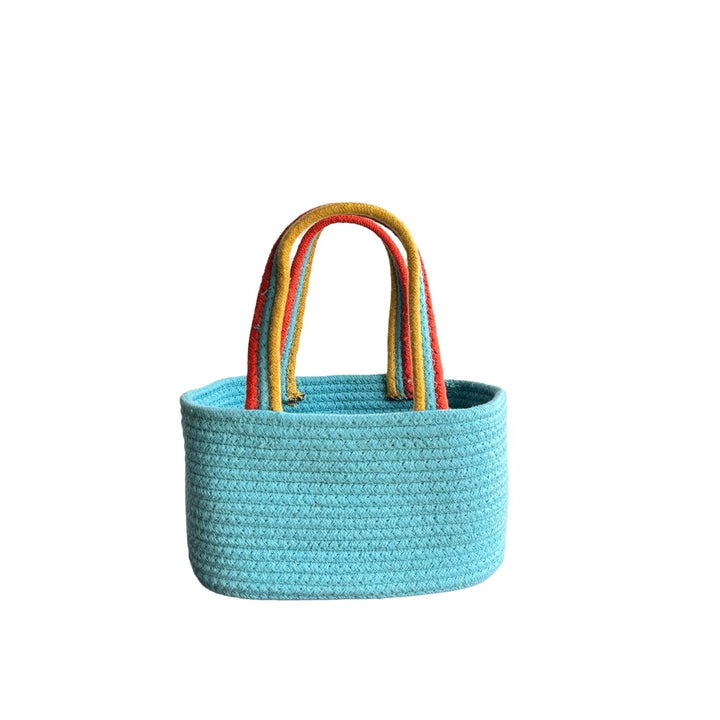 Colorful Handle Cotton Rope Storage Basket Organizer Bag