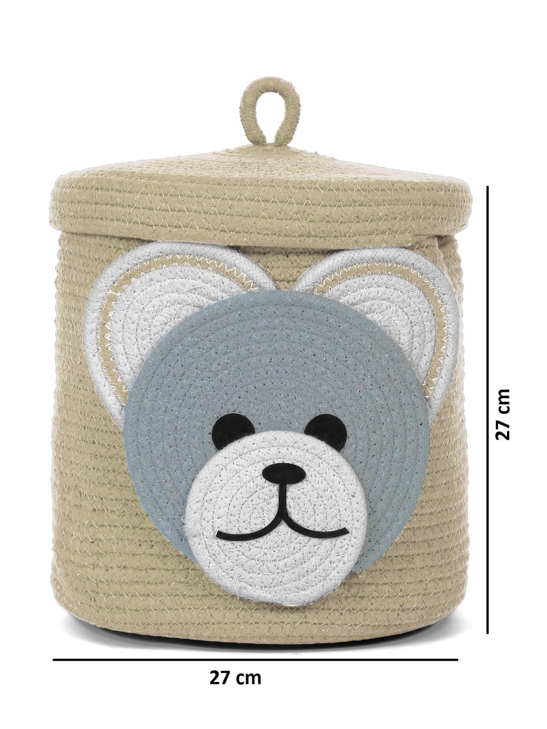 Beige Bear Face Storage Basket with Lid for Kids Toy Organize