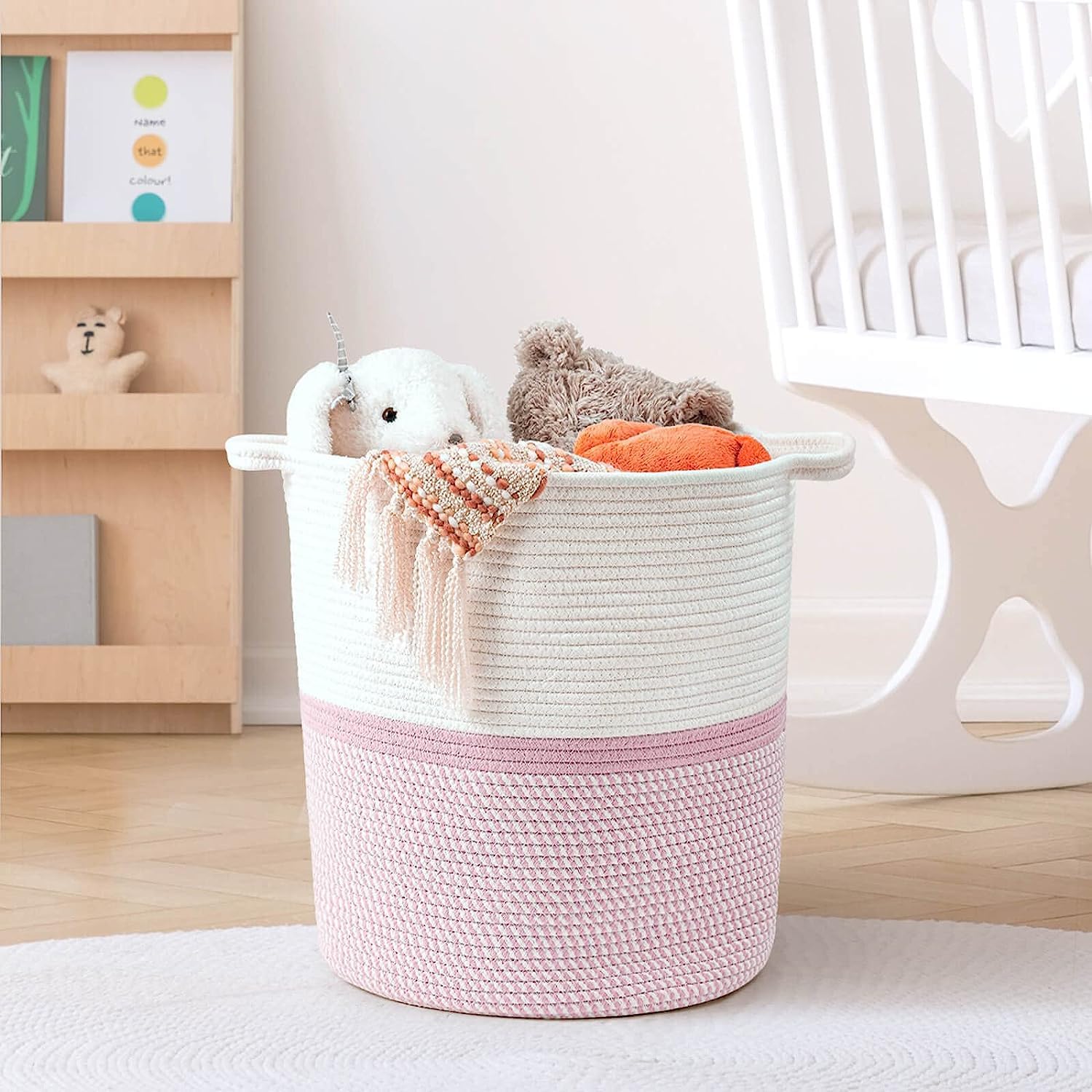 Cotton Rope Storage Basket White Pink Kids Room Organizer