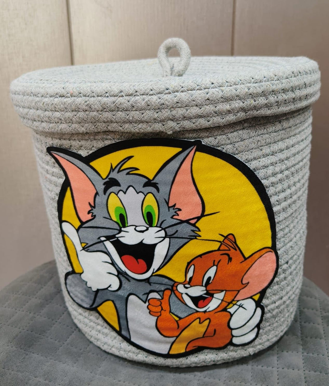 Grey Tom & Jerry Storage Basket with Lid Kids Toy Organizer