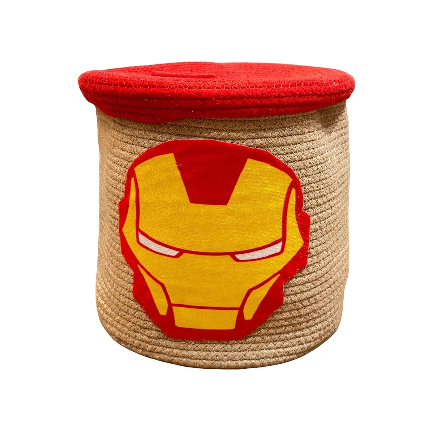 Beige Iron Hero Storage Basket with Lid for Kids Toy Room