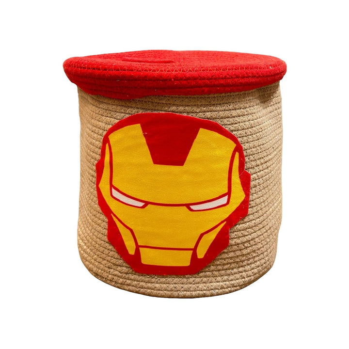 Beige Iron Hero Storage Basket with Lid for Kids Toy Room