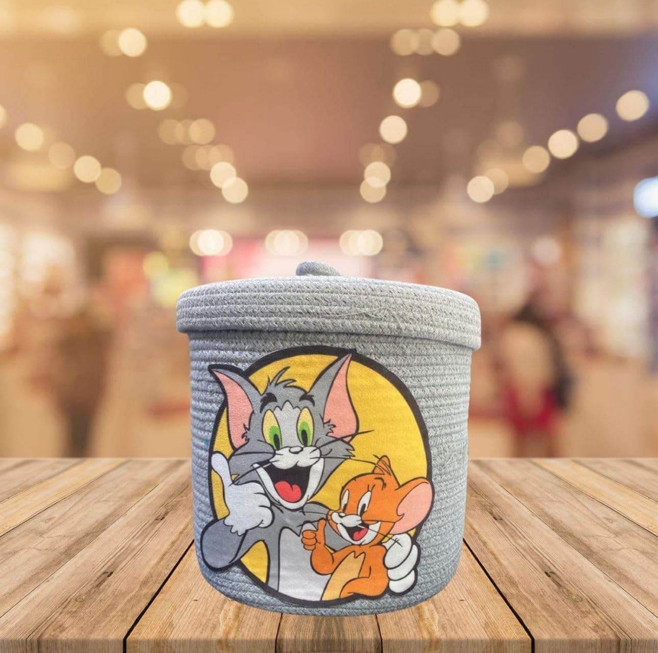 Grey Tom & Jerry Storage Basket with Lid Kids Toy Organizer