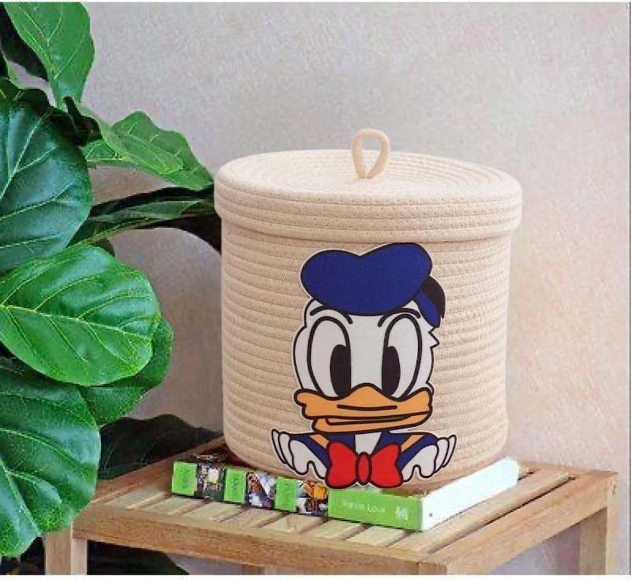 Beige Donald Duck Storage Basket with Lid for Kids Room Toy